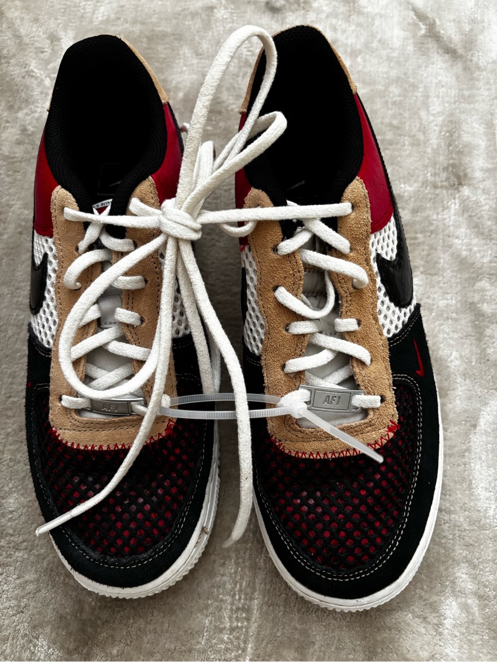 Nike Men's Air Force 1 Multicolor Mesh & Suede Sneakers — Black, Red, Tan, White